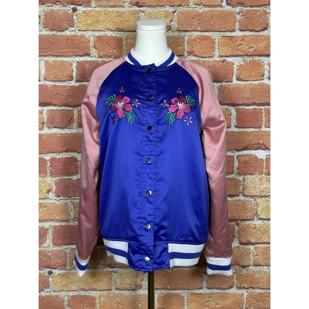 Disney Stitch Aloha Varsity Bomber Jacket Size Large Embroidered Lilo & Stitch